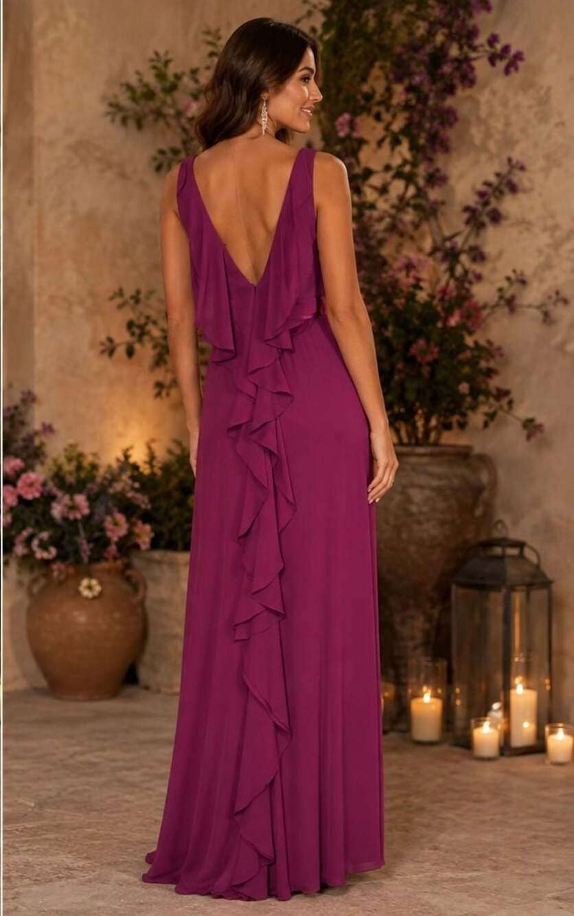 David's Bridal Women's V-Neck Sleeveless Chiffon Bridesmaid Dress Style F15530